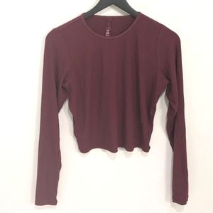 SKIMS Soft Lounge Ribbed Long Sleeve Crop Top Modal Shirt Maroon Wine